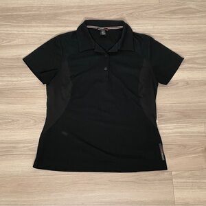 Black Fitted Short Sleeve Polo Button Down